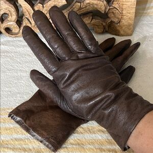 Vintage Brown Leather Gloves 100% fur lined gloves - Sz large